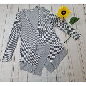 J. Jill Open Front Blue Striped Size M Knit Hi Lo Cardigan Sweater Pockets